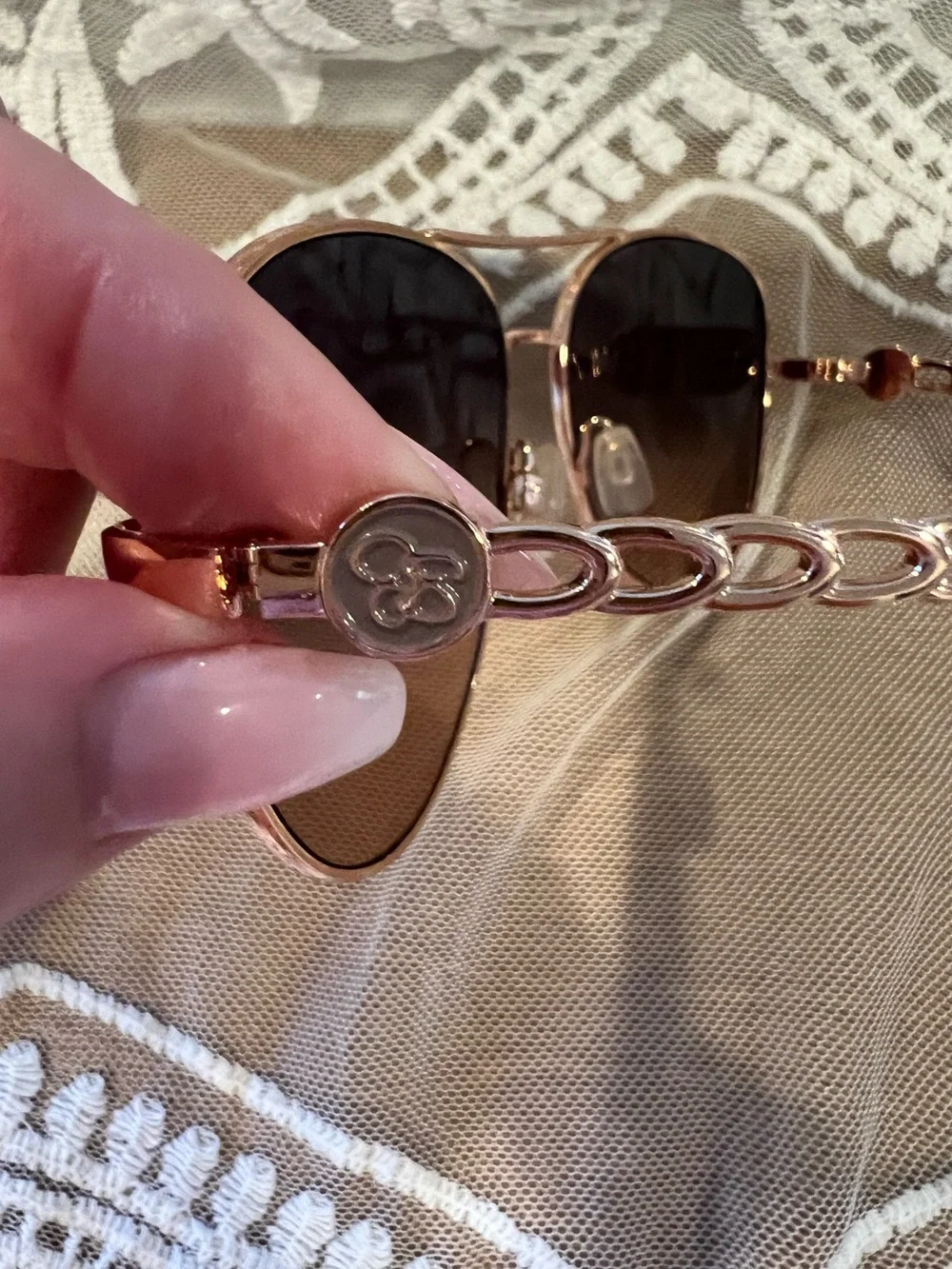 Jessica Simpson Rose Gold Brown Aviator Sunglasses NWOT